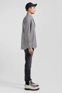Chemise en popeline de coton marine à carreaux bicolore coupe Regular