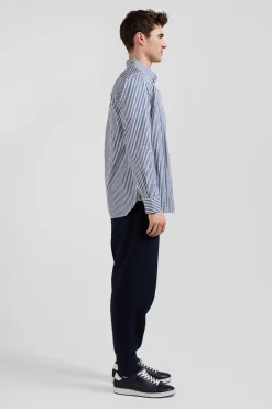 Chemise en popeline de coton rayée bleue coupe Regular