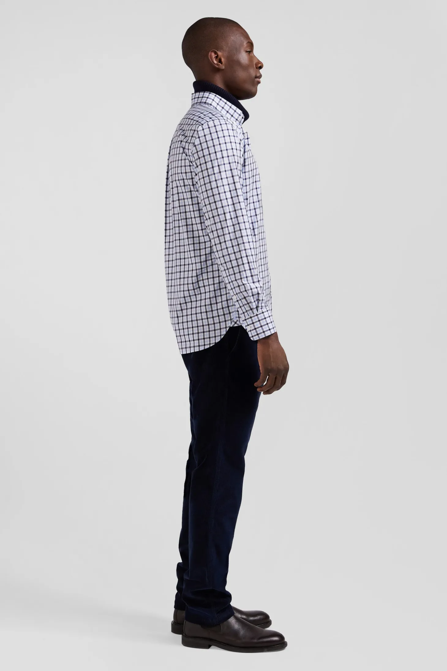 Chemise en popeline de coton bleue à carreaux bicolore coupe Regular