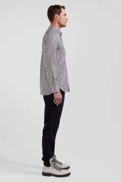 Chemise en popeline de coton à rayures bordeaux coupe Regular