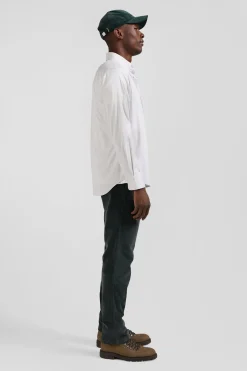 Chemise en popeline de coton verte à rayures bâton coupe Regular