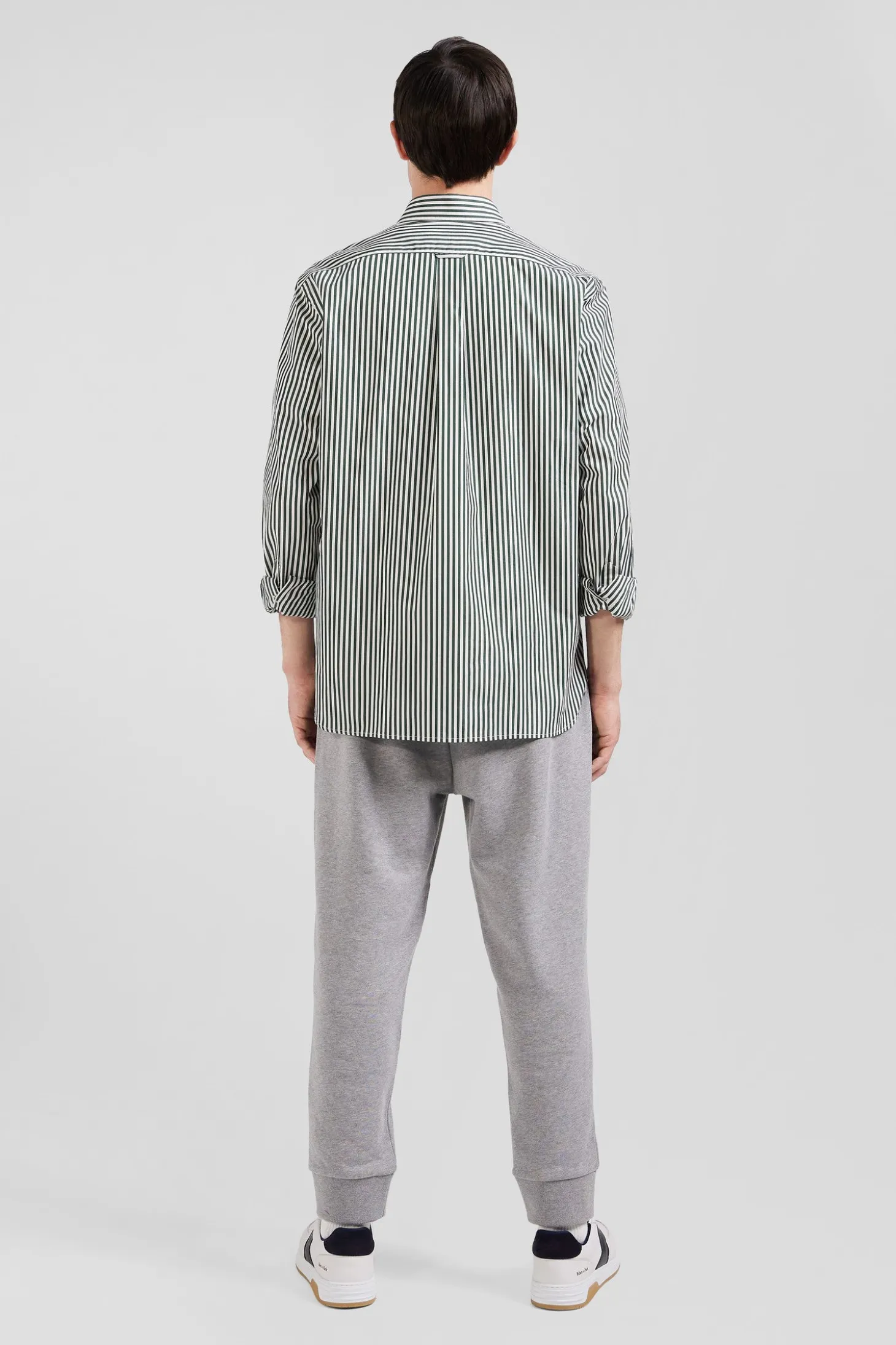 Chemise en popeline de coton rayée verte coupe Regular