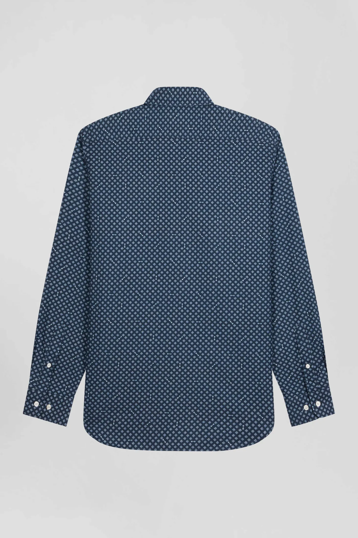 Chemise en popeline de coton indigo imprimé graphique coupe Slim