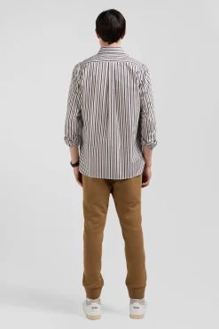 Chemise en popeline de coton rayée grège coupe Regular