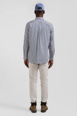 Chemise en popeline de coton rayée bleu foncé coupe Regular