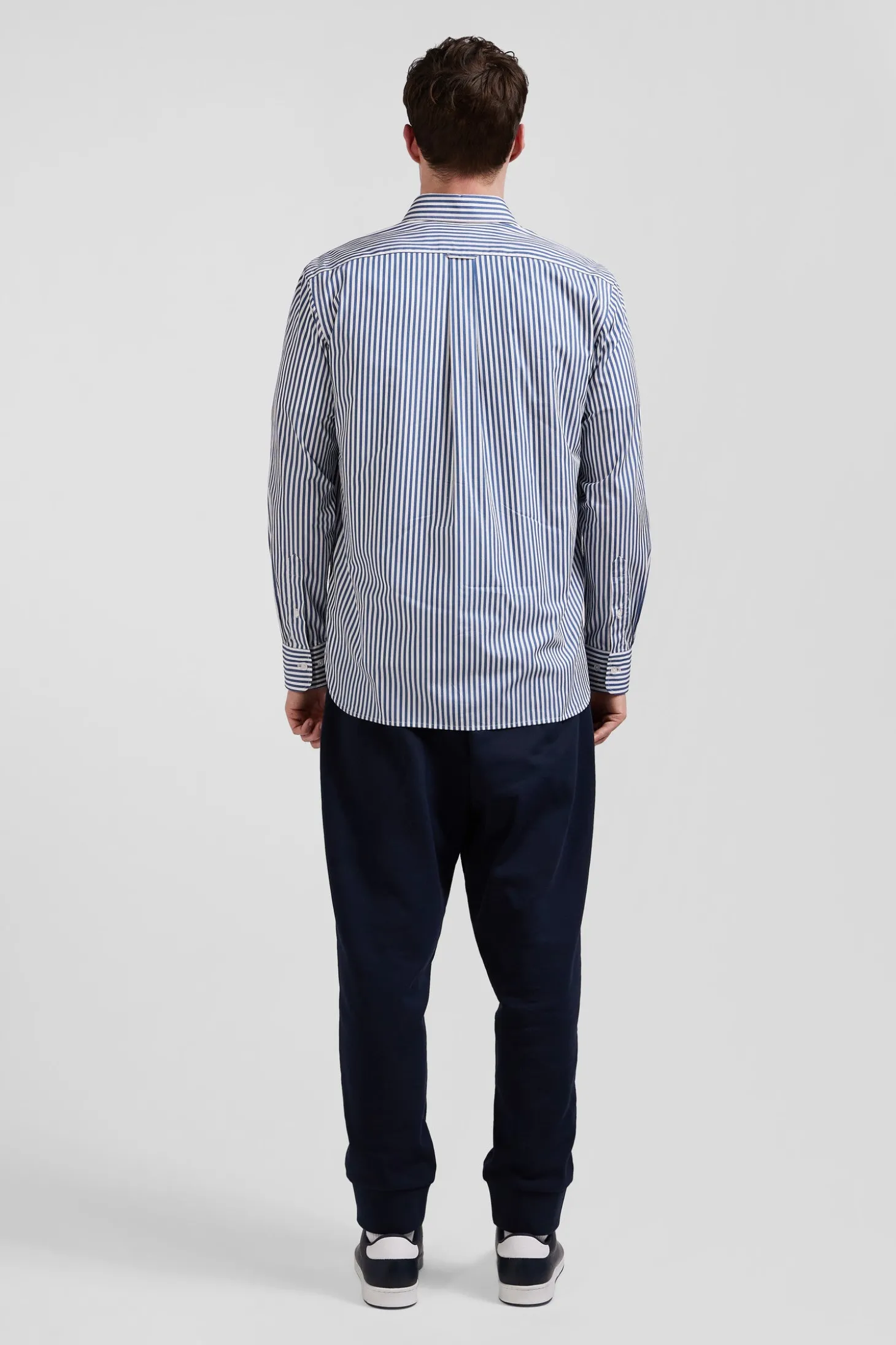 Chemise en popeline de coton rayée bleue coupe Regular