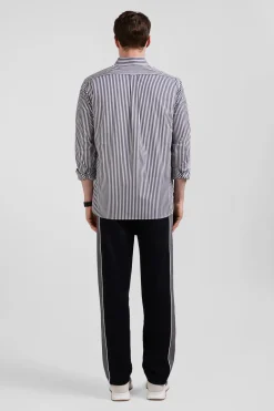Chemise en popeline de coton rayée marine coupe Regular