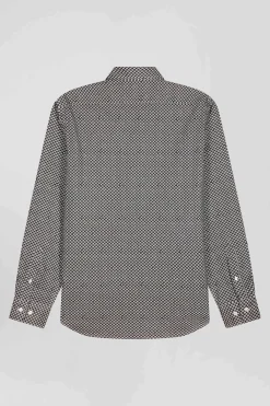 Chemise en popeline de coton grise imprimé graphique coupe Slim