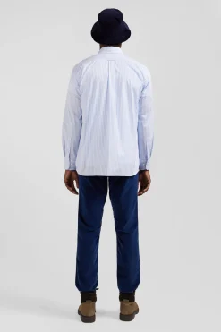 Chemise en popeline de coton rayée ciel coupe Regular