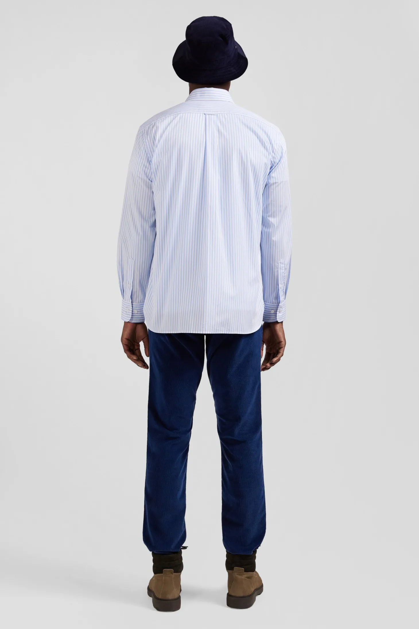 Chemise en popeline de coton rayée ciel coupe Regular