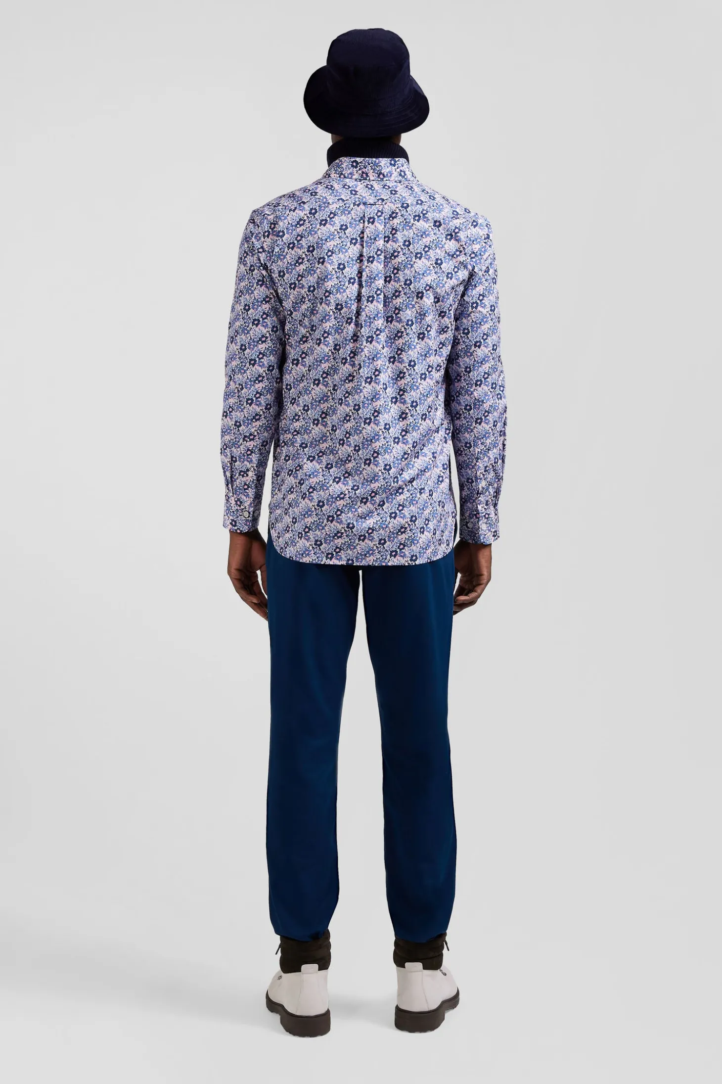Chemise en popeline de coton bleue imprimé floral coupe Regular