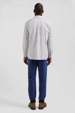 Chemise en popeline de coton écrue microimprimé nœud papillon coupe Regular