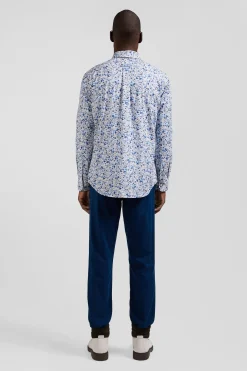 Chemise en popeline de coton Pima écrue microimprimé floral coupe Regular