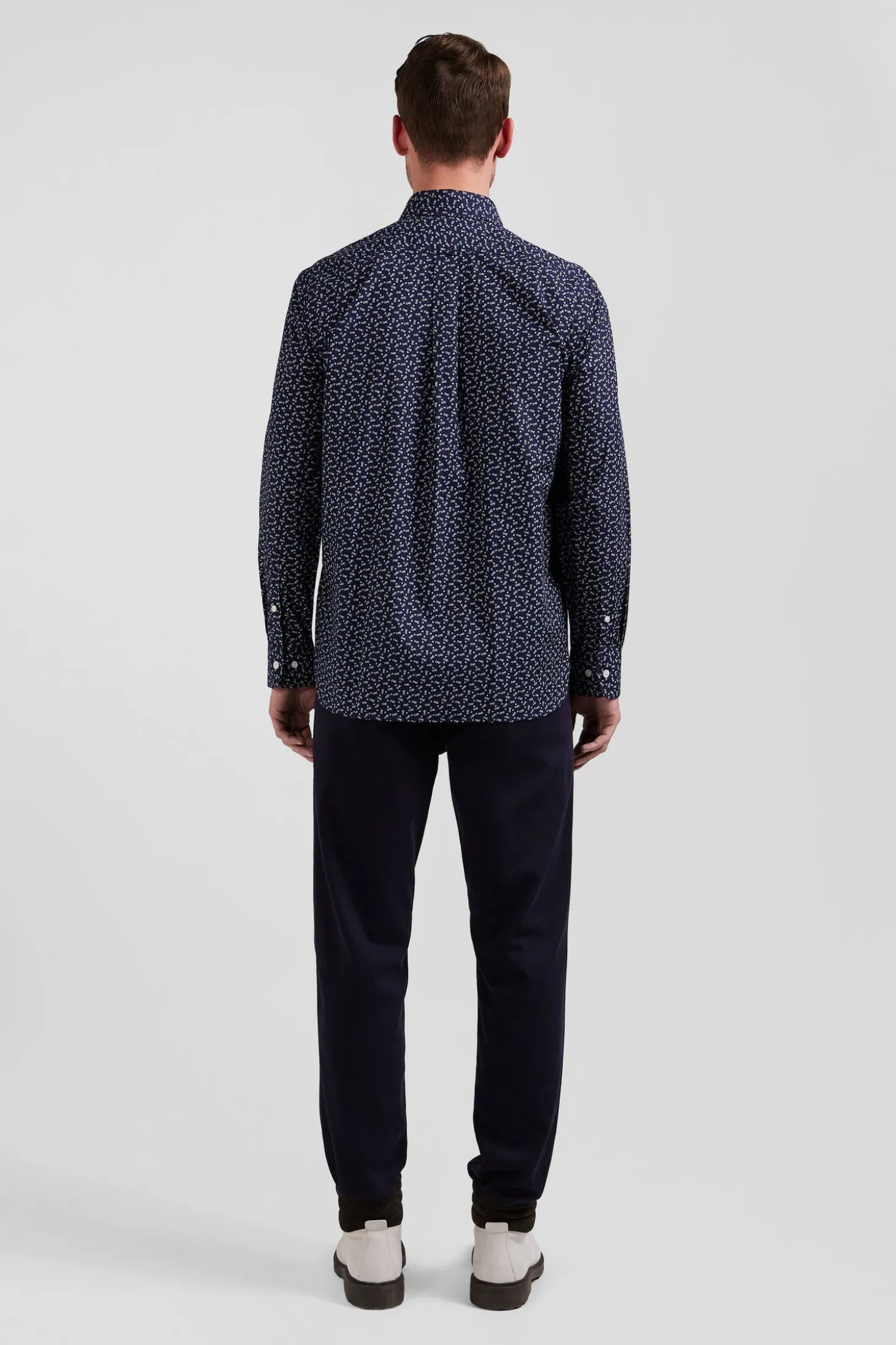 Chemise en popeline de coton bleu marine microimprimé nœud papillon coupe Regular
