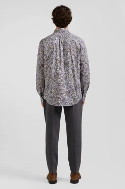 Chemise en popeline de coton écrue microimprimé floral coupe Regular