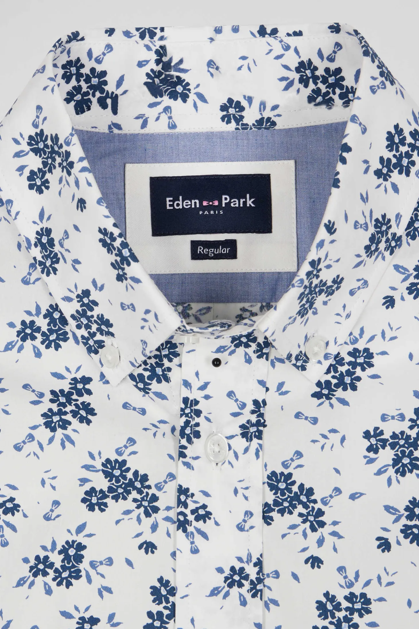 Chemise en popeline de coton écrue imprimé floral marine coupe Regular