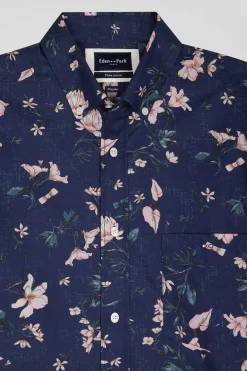 Chemise en popeline de coton Pima marine imprimé floral coupe Regular