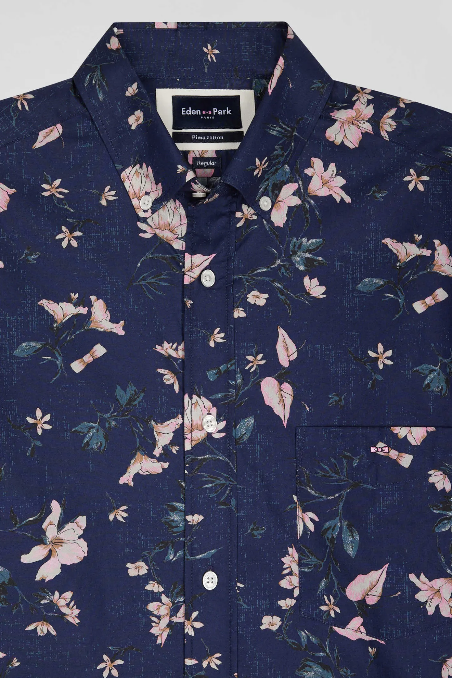 Chemise en popeline de coton Pima marine imprimé floral coupe Regular