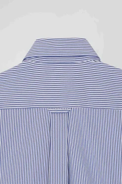 Chemise en popeline de coton bleu marine à rayures bâton coupe Regular