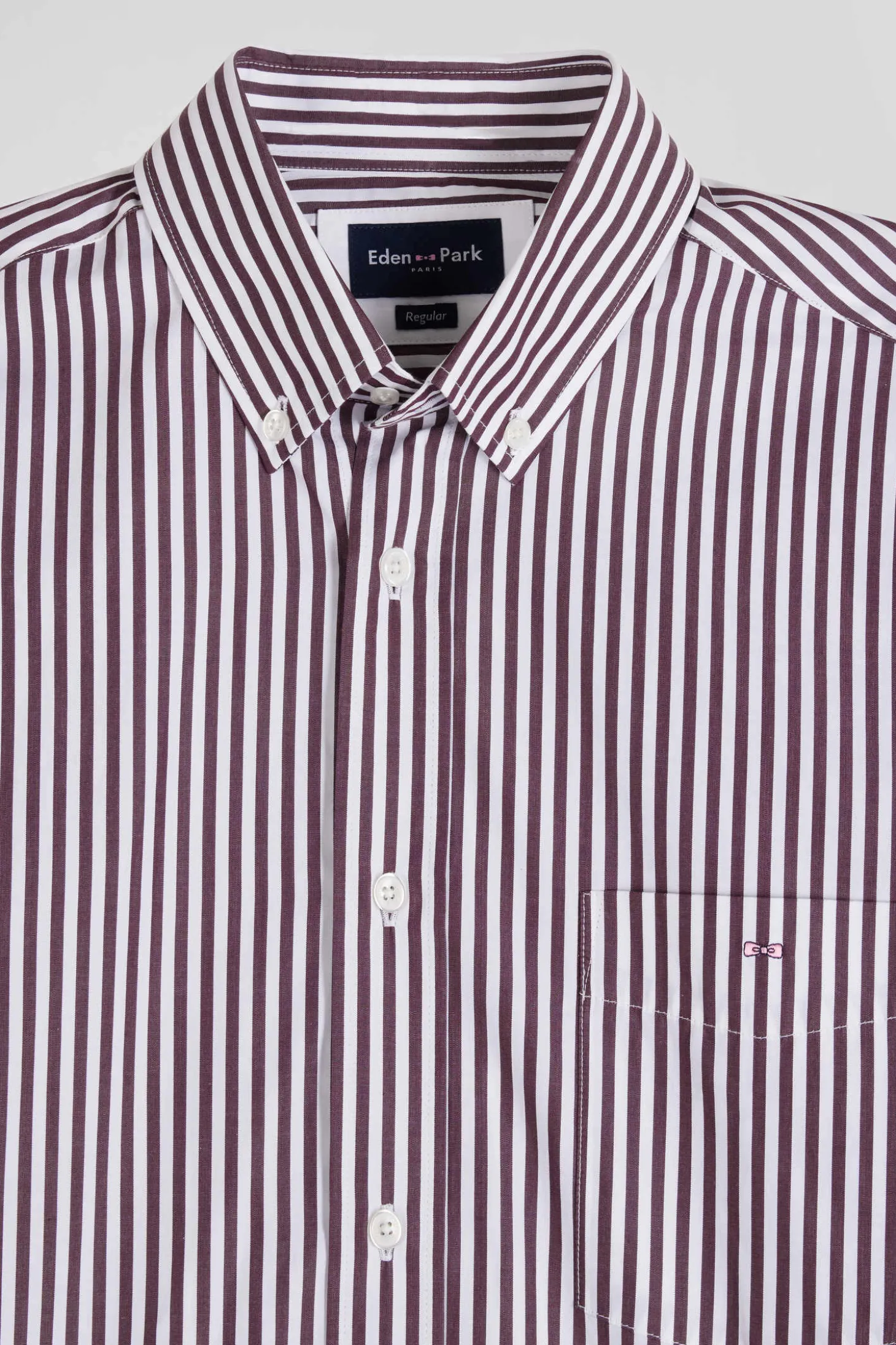 Chemise en popeline de coton rayée bordeaux coupe Regular
