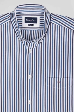 Chemise en popeline de coton rayée bleu foncé coupe Regular