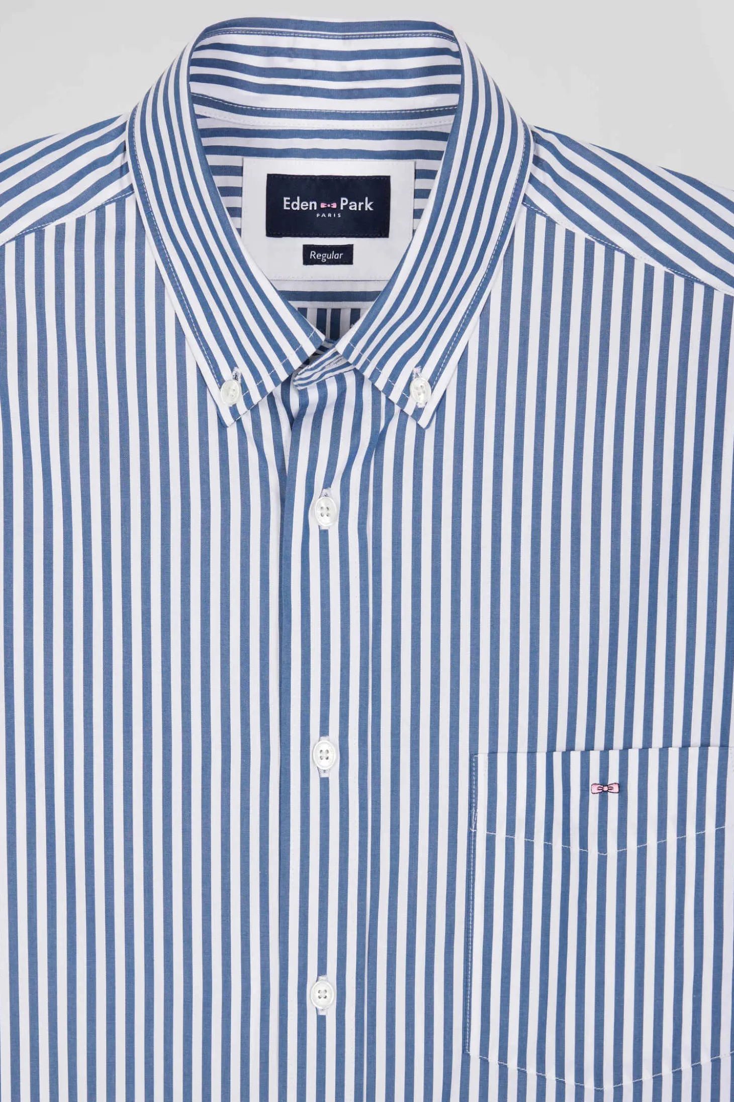 Chemise en popeline de coton rayée bleue coupe Regular