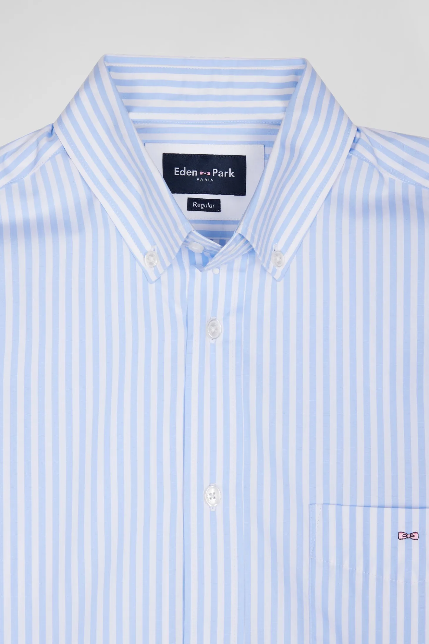 Chemise en popeline de coton rayée ciel coupe Regular