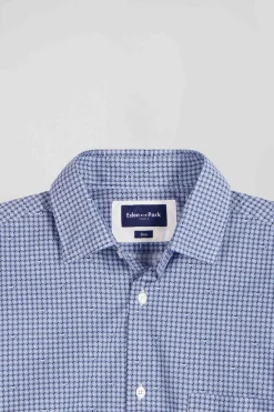 Chemise en popeline de coton bleu imprimé graphique coupe Slim