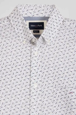 Chemise en popeline de coton écrue microimprimé nœud papillon coupe Regular