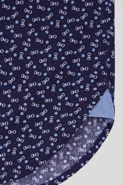 Chemise en popeline de coton bleu marine microimprimé nœud papillon coupe Regular