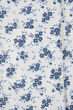 Chemise en popeline de coton écrue imprimé floral marine coupe Regular