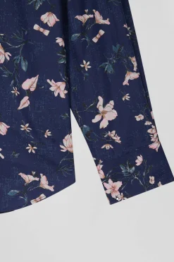 Chemise en popeline de coton Pima marine imprimé floral coupe Regular