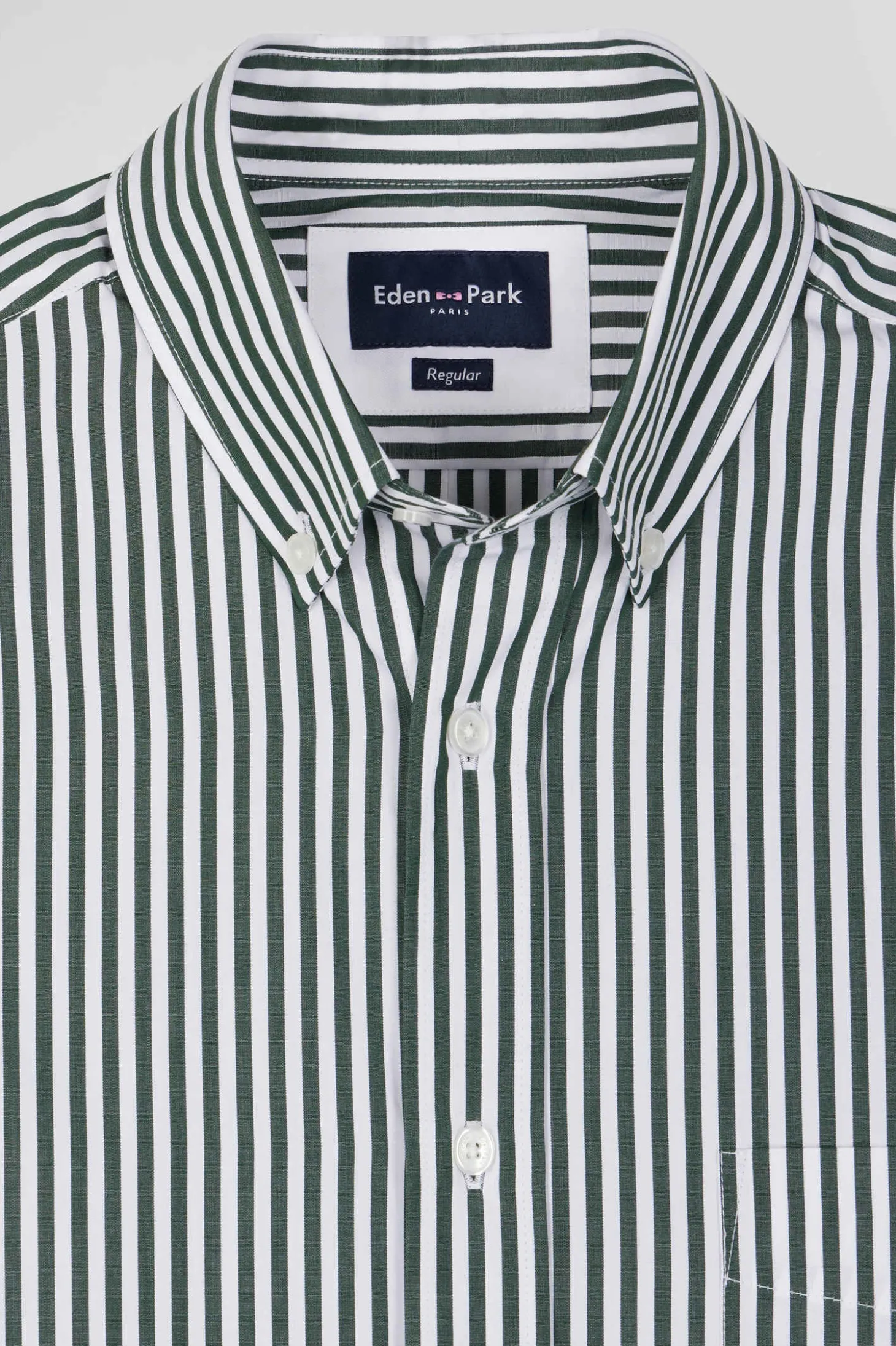 Chemise en popeline de coton rayée verte coupe Regular