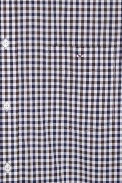 Chemise en popeline de coton marine à carreaux bicolore coupe Regular