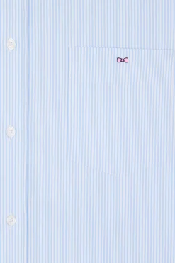 Chemise en popeline de coton bleue à rayures bâton coupe Regular