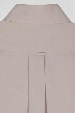 Chemise en popeline de coton grise col boutonné et coudières imprimées coupe Regular