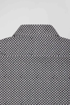 Chemise en popeline de coton grise imprimé graphique coupe Slim