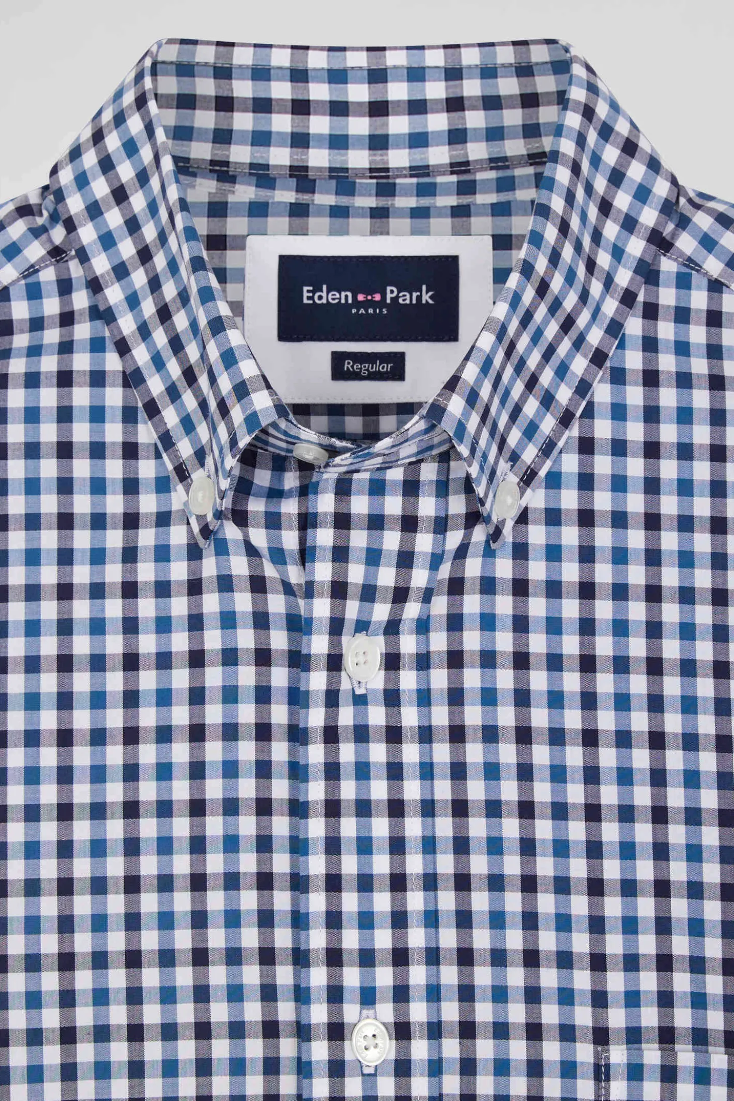Chemise en popeline de coton bleu marine à carreaux bicolore coupe Regular