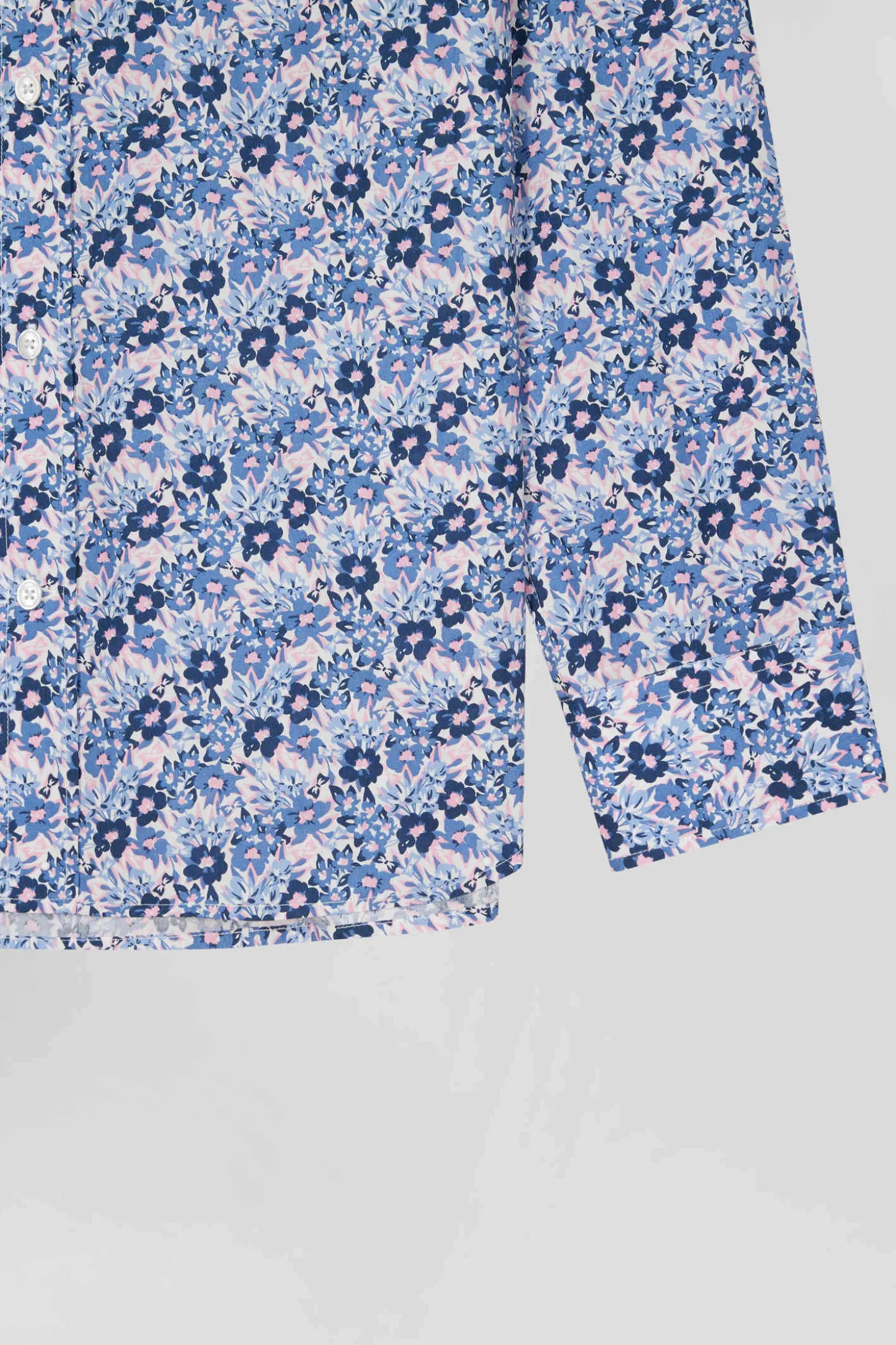 Chemise en popeline de coton bleue imprimé floral coupe Regular