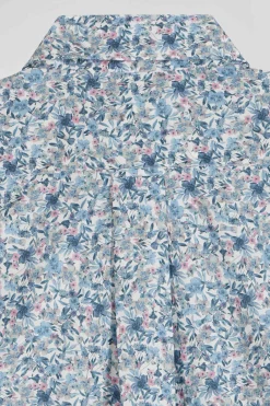 Chemise en popeline de coton ciel microimprimé floral coupe Regular