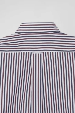Chemise en popeline de coton à rayures bordeaux coupe Regular