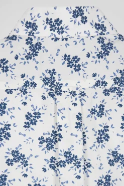 Chemise en popeline de coton écrue imprimé floral marine coupe Regular