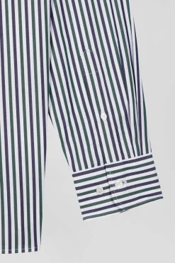 Chemise en popeline de coton à rayures verte coupe Regular