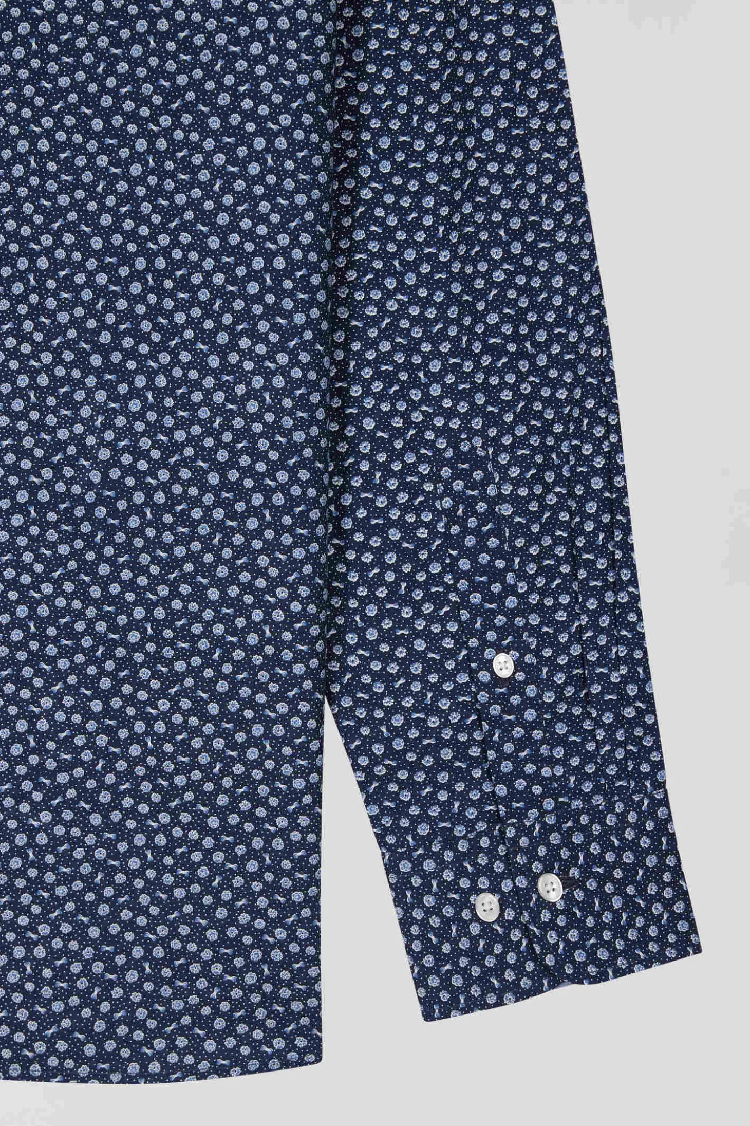 Chemise en popeline de coton bleu marine à microimprimé floral coupe Regular