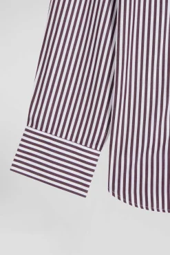 Chemise en popeline de coton rayée bordeaux coupe Regular