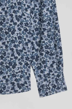 Chemise en popeline de coton grise microimprimé fleurs coupe Slim
