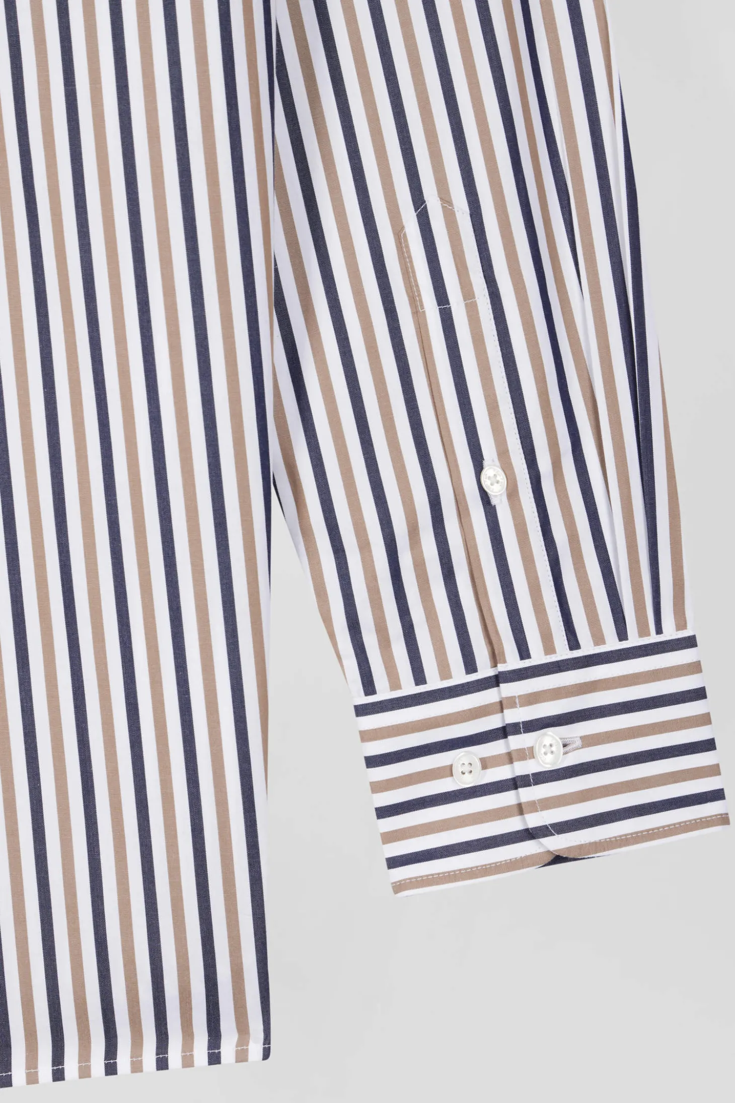 Chemise en popeline de coton rayée grège coupe Regular