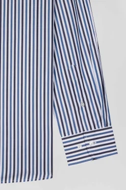 Chemise en popeline de coton rayée bleu foncé coupe Regular