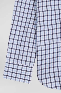 Chemise en popeline de coton bleue à carreaux bicolore coupe Regular