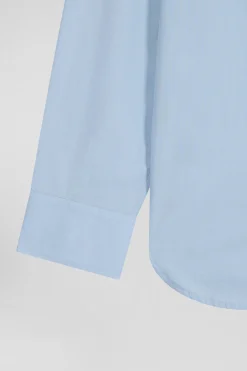 Chemise en popeline de coton ciel col boutonné et coudières imprimées coupe Regular